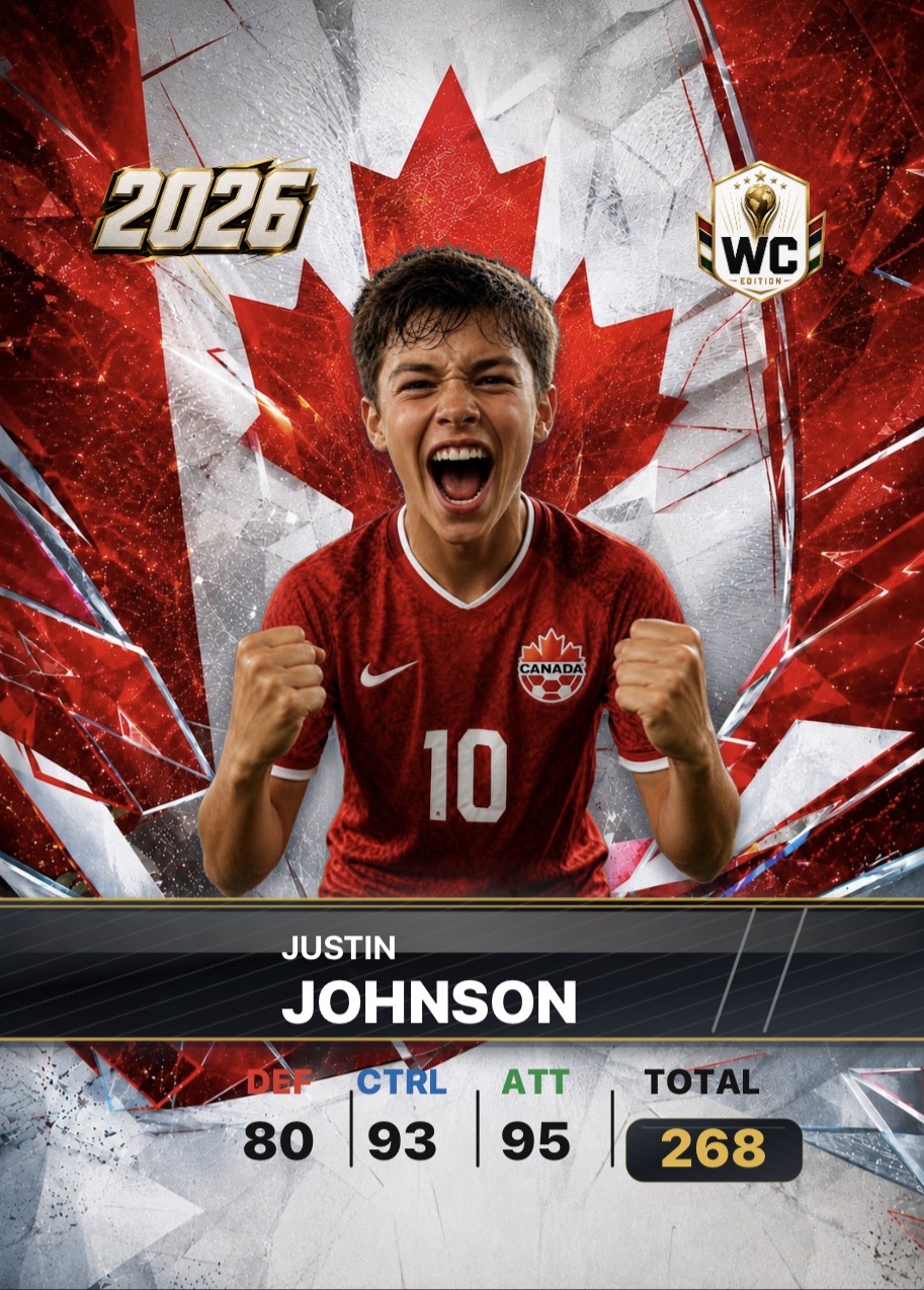 World Cup card design for Justin