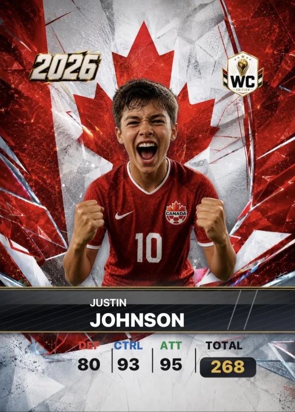 World Cup card design for Justin